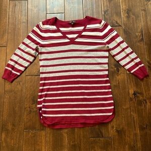 Lety Me 3/4 Length Sleeve Women’s Red, White And Gray Striped Shirt, Small